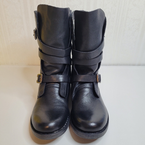 Diba Jet Way Moto Boots Womens 6 Black Leather Buckle Zip New - Picture 3 of 10